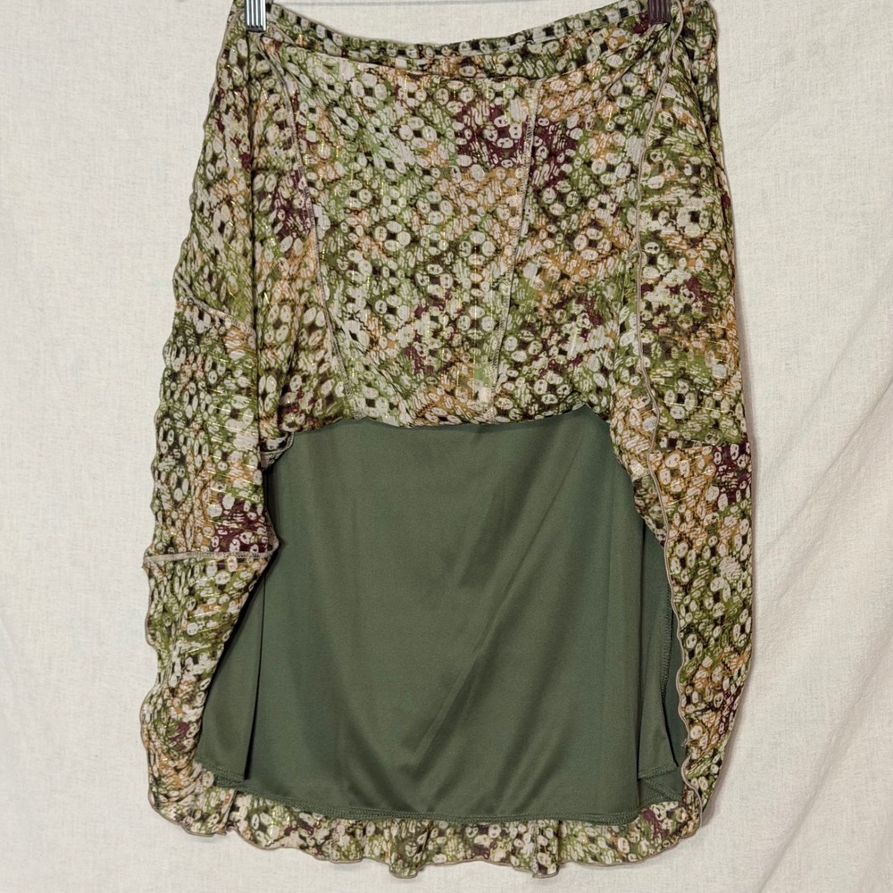 Y2K Dressbarn Green Brown Geometric Print Metallic Midi Skirt Womens 8 Side Zip - Picture 2 of 7